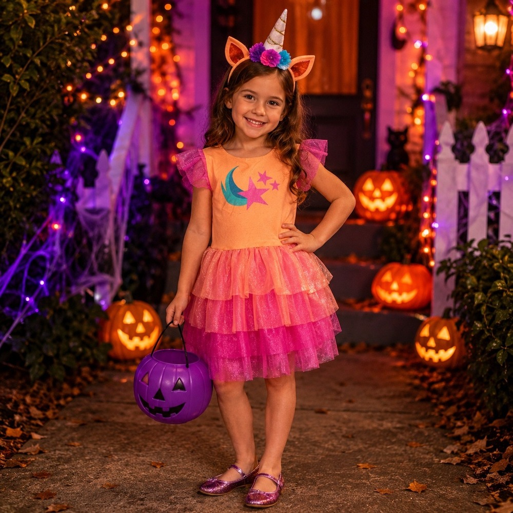 My Little Pony Girls Costume Dress Headpiece Orange Pink Medium 8-10 Amscan